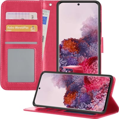 Hoesje - Met Pasjeshouder - Geschikt voor Samsung Galaxy S20 - Luxe Bookcase Portemonee - Flip Case - Kunstleer Book Case - Flipcase - Book Cover - Walletcase - Portemonneehoes - Telefoonhoesjes - Donkerroze