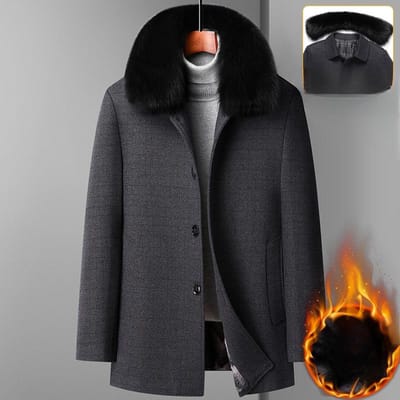 Winter Nieuwe Middellange Wollen Jas voor Mannen van Middelbare en Oudere Leeftijd, Plus Fluweel en Verdikt Papa Kleding, Warme Wollen Jas voor Mannen 4XL black