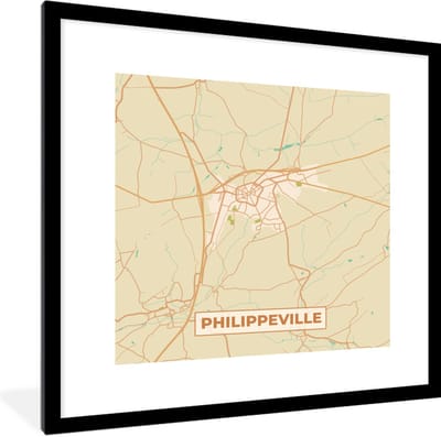Fotolijst incl. Poster - Stadskaart - Vintage - Philippeville - Kaart - Plattegrond - 40x40 cm - Posterlijst