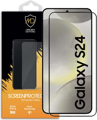 MobyDefend Screenprotector - Geschikt voor Samsung Galaxy S24 - Screensaver Met Zwarte Randen - Gehard Glas