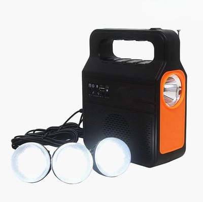 Draagbare Zonnegenerator - Zonne-energie Systeem - Noodverlichting Thuis - Met Radio MP3 - 72x165x200 mm - Zwart
