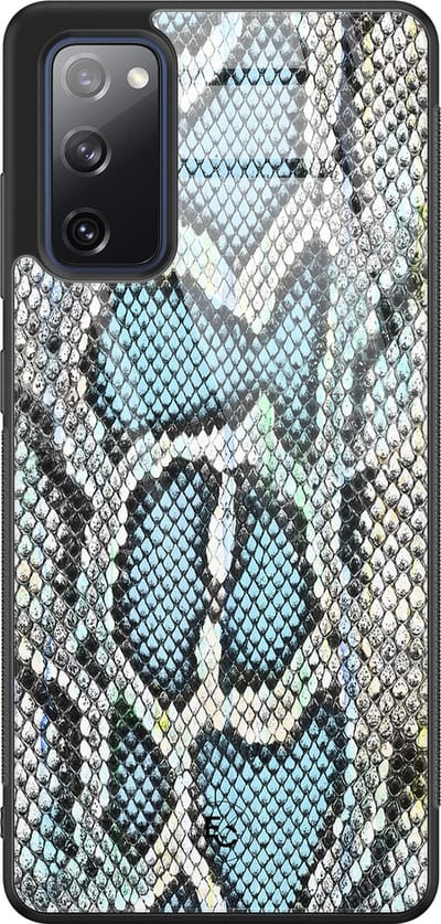 Hoesje geschikt voor Samsung Galaxy S20 FE - Slangenprint - Hard Case Zwart Back Cover - Slangenprint - Blauw - ELLECHIQ