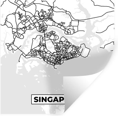 Muurstickers - Sticker Folie - Singapore - Plattegrond - Stadskaart - Zwart Wit - Kaart - 100x100 cm - Plakfolie - Muurstickers Kinderkamer - Zelfklevend Behang XXL - Zelfklevend behangpapier - Stickerfolie