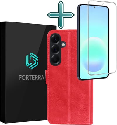 Hoesje Met Screenprotector - Geschikt voor Samsung Galaxy A57 - Luxe Pasjeshouder - Flipcase - Bookcase Portemonee - Flip Case - Kunstleer Book Case - Book Cover - Walletcase - Portemonneehoes - Rood