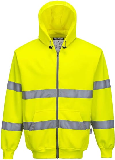B305-Hi-Vis Zipsweater met capuchon en rits Geel met relflectie strepen Maat L