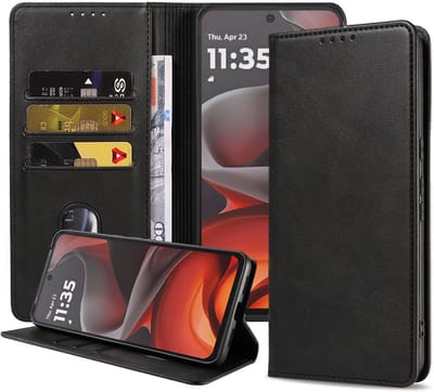 Geschikt voor Motorola Moto G15 Telefoonhoesje Kunstleer met Magnetische sluiting en Pasjeshouder Bookcase met Klepje - Walletcase with Cardslot - Zwart - Smartphonica geschikt voor Motorola Moto G15
