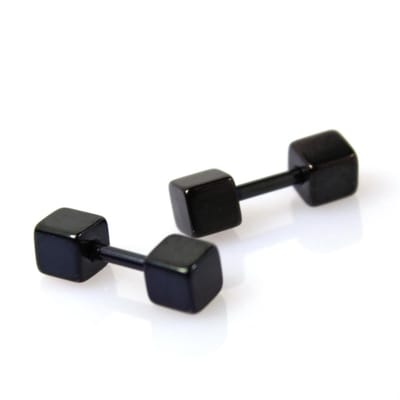 Stalen Kubus Oorbellen - Studs - Oorknoppen - Zwart