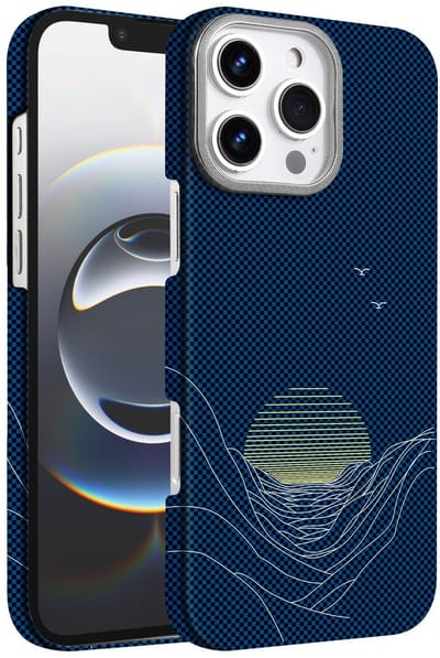 Hoesje Geschikt voor iPhone 16 Pro Max Hoesje Blauw Sunset - Carbon Hoesje Geschikt voor MagSafe iPhone 16 Pro Max - Shockproof Back Cover