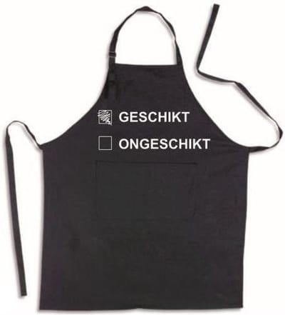 Geschikt of Ongeschikt - Luxe keukenschort met tekst – Zwart