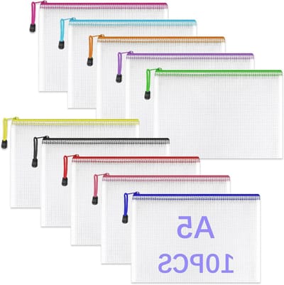 Set van 10 A5 Document Compartimenten, Kleurrijke Waterdichte Documententas met Rits, Ideaal voor School, Kantoor en Reizen, Perfect voor Kantoorbenodigdheden en Cosmetica