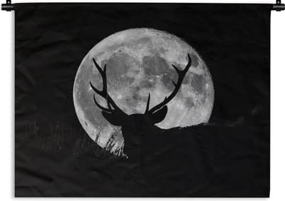 Wandkleed - Wanddoek - Hert - Maan - Nacht - 60x45 cm - Wandtapijt