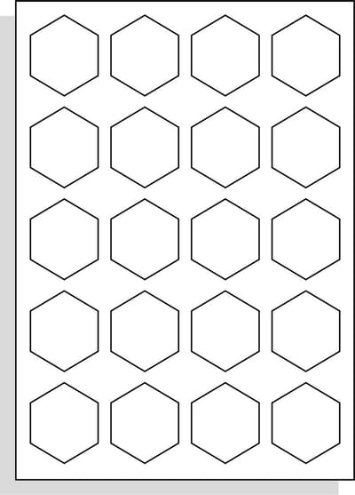 A4 Laserprinter etiketten - 42 x 50 mm hexagon - glanzend wit - 100 vel per doos