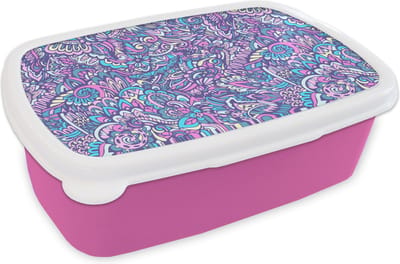 Broodtrommel Roze - Lunchbox - Brooddoos - Paisley - Vintage - Roze - Blauw - Patroon - 18x12x6 cm - Kinderen - Meisje