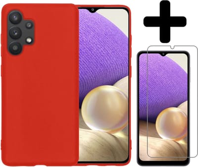 Hoesje - Met Screenprotector - Geschikt voor Samsung Galaxy A32 4G - Sterk & Shockproof - Back Cover - Siliconen Case - Telefoon Hoes - Telefoonhoesjes - Rood