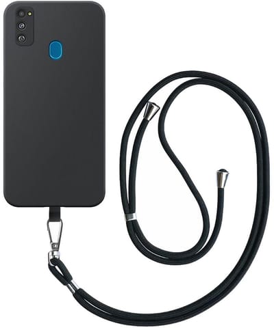 Geschikt voor Samsung Galaxy M30S Telefoonhoesje met Afneembaar Zwart Koord - Flexible Back Cover Case Siliconen TPU with Black Lanyard - Zwart - Smartphonica geschikt voor Samsung Galaxy M30s