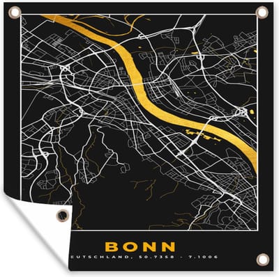 Tuin poster Bonn - Stadskaart - Plattegrond - Kaart - Goud - Duitsland - 200x200 cm - Tuindoek