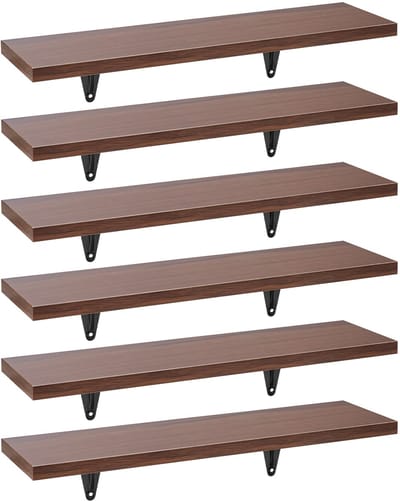Maclean MC-331 - Set van 6 Wandplanken - Boekenplank - Wandrek - Boekenrek - 8kg max - Wandmontage - 43 x 11,4 x 1,5 cm - Bruin ( walnoot)