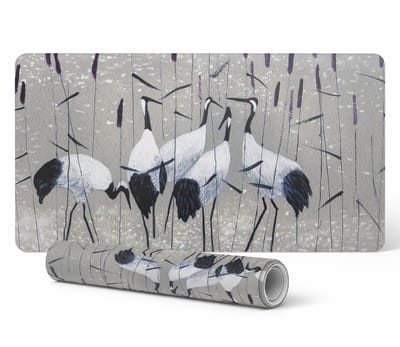 Gaming muis- en toetsenbordmat met kraanvogels in riet, 90x45 cm