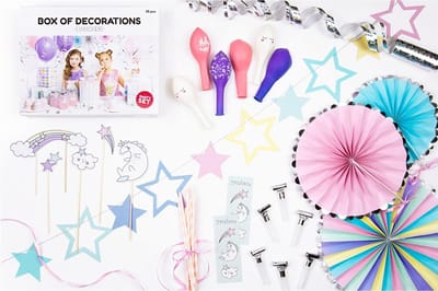 PARTYDECO - Eenhoorn Verjaardag Decoratie Kit 35 stuks met ballonnen en rozetten