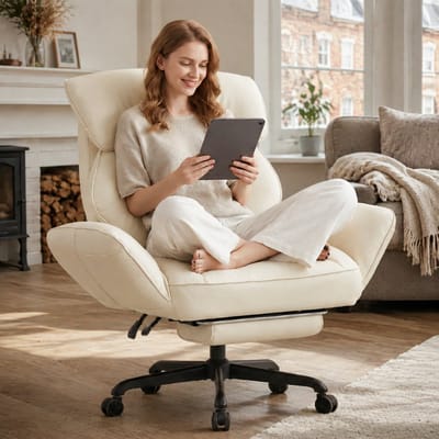 Dowinx Bureaustoelen - Ergonomische Bureaustoel - Verstelbare Gamingstoel - Grote Bureaustoel - comfortabel - Pocketveren Zitkussen - Met Armleuningen en Voetensteun - Bureaustoel Gaming chair - PU - Kantoormeubels - Stoelen - Wit
