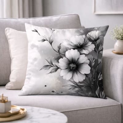 Midnight Bloom Collection kussenhoes - bloemen - zwart - wit - goud - 45x45 cm