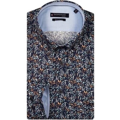Giordano Overhemd Ivy Button Down Satin Subtle Stretch Fine Leaves Pattern Oranje-Multi / male
