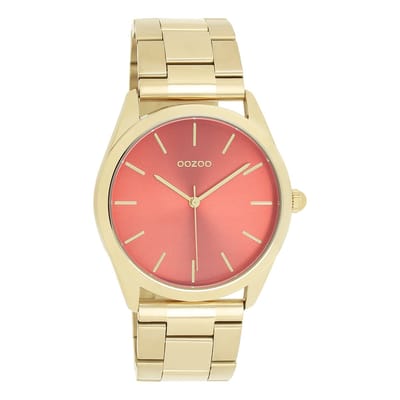OOZOO Timepieces - Goudkleurige horloge met goudkleurige roestvrijstalen armband - C11432