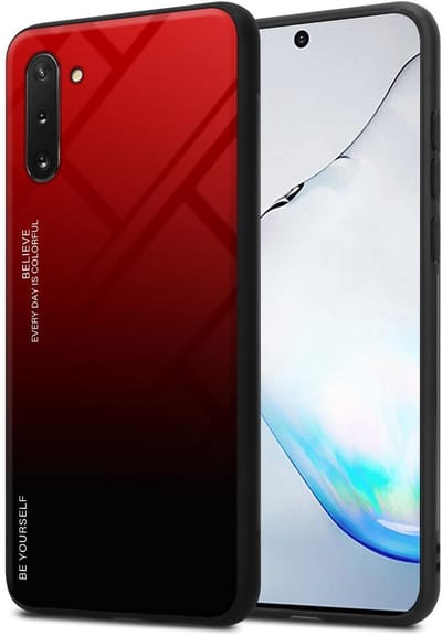 Cadorabo Hoesje geschikt voor Samsung Galaxy NOTE 10 in ROOD - ZWART - Tweekleurige beschermhoes van TPU-silicone Case Cover en achterzijde van gehard glas
