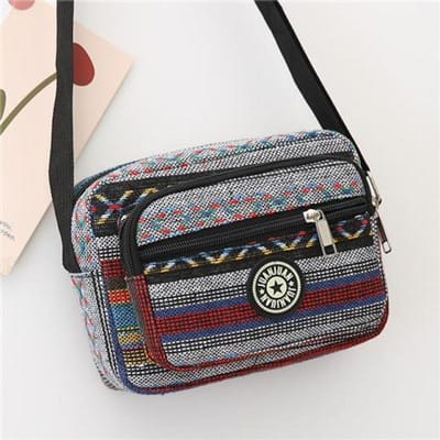 Multi Layer Messenger Bag Dames 2024 Gestreept Canvas Enkele Tas Dames Mobiele Telefoon Crossbody Tas Nylon Oxford Schoudertas grijs