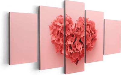 Artaza Canvas Schilderij Vijfluik Hartje Gemaakt van Bloemen - 100x50 cm - Wanddecoratie Woonkamer - Schilderijen - Muurdecoratie