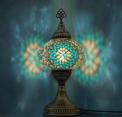 VALVELLO Tafellamp - handgemaakte mozaiek lamp - 1 stuk - turkoois met messing basis
