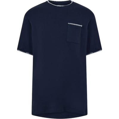 Threadbare Gebreid T-shirt voor heren van Perth (Marine/Ecru)