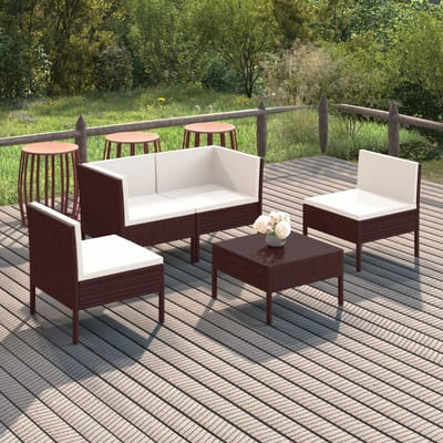 vidaXL - 5-delige - Loungeset - met - kussens - poly - rattan - bruin