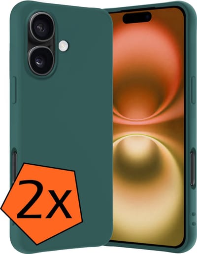Hoes - 2 Stuks - Geschikt voor Apple iPhone 16 - Sterk & Shockproof - Case Siliconen - Back Cover - Telefoon Hoes - Donkergroen