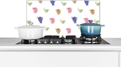 Spatscherm keuken 60x30 cm - Kookplaat achterwand Patronen - Thee - Theekop - Muurbeschermer - Spatwand fornuis - Hoogwaardig aluminium