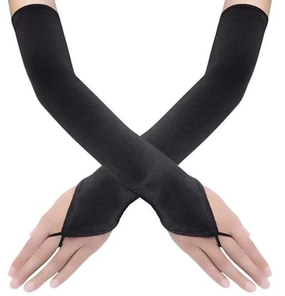 Dailygoods- Handschoenen Dames Vingerloos - Lange Satijnen Handschoenen - Vintage/Retro - Bruiloft/Feest - Eén Maat - Elegant Design - Opera Handschoenen