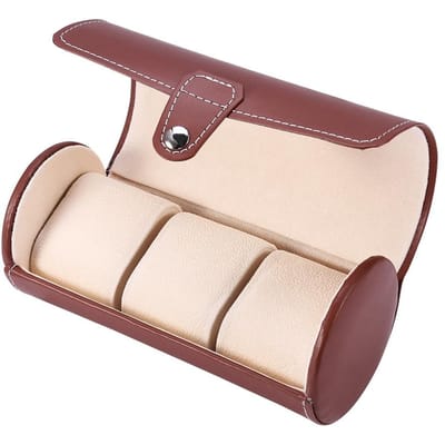 3-Slot Horloge Box Reis PU Lederen Rolkoffer Sieraden Opbergdoos Collector Organizer bruin