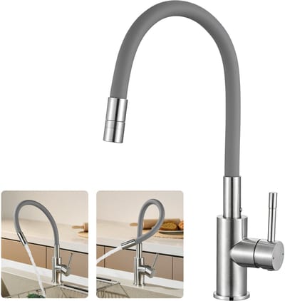 Cecipa Max Flexibele Keukenkraan - 360° Vervormbare Tuit - 2-functie kraan (Regen/Bellen) - 304 RVS - 40% Waterbesparing - Gebürstet/Grijs