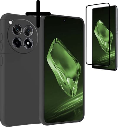 Hoesje Met Screenprotector - Geschikt voor OnePlus 12R - Sterk & Shockproof - Back Cover - Siliconen Case - Telefoon Hoes - Zwart