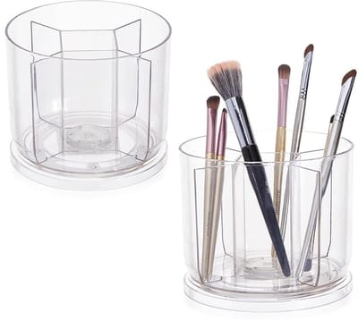 Dailygoods- Make-upkwastenhouder 360 graden draaibaar - Make-upkwastenorganizer - Draaistiftbeker - 2 stuks - Acryl - 13,2 x 11,3 cm - Make-up Organizer