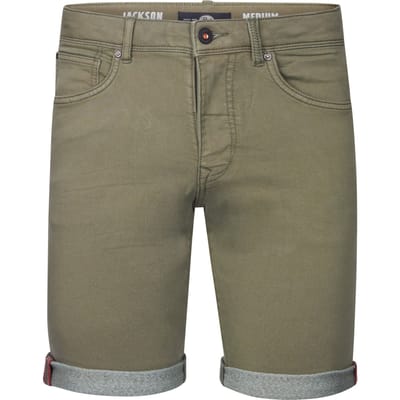 Petrol Industries Heren Denim Short - Slim Fit - Stretch - Korte Broek - Elastische Tailleband - Spijkerbroek - Herenkleding - Groen - Maat S