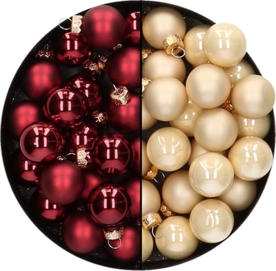 Mini kerstballen - 48x st - donkerrood en champagne - 2,5 cm - glas - kerstversiering