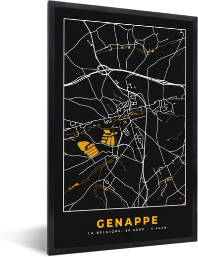 Fotolijst incl. Poster - Genappe - Plattegrond - Goud - Kaart - Stadskaart - 40x60 cm - Posterlijst