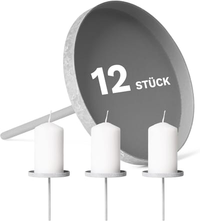 12x kaarsenprikker plat 8 cm GRIJS kaarsenhouder voor Adventskrans kaarsspeld Kerstkrans