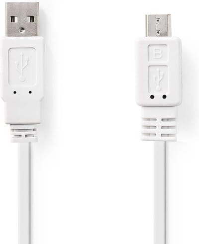 Nedis USB-Kabel - USB 2.0 - USB-A Male - USB Micro-B Male - 480 Mbps - Vernikkeld - 1.00 m - Plat - PVC - Wit - Envelop