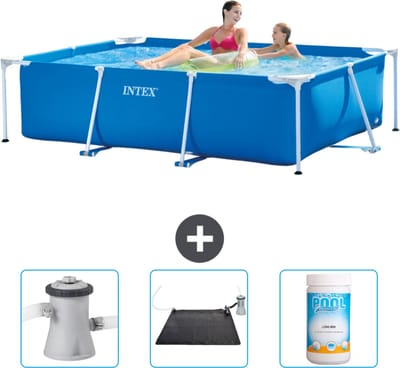 Intex Rechthoekig Frame Zwembad - 220 x 150 x 60 cm - Blauw - Inclusief Zwembadfilterpomp - Solar Mat - Chloor