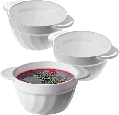 Soepkopjes, 650 ml soepkommen van versterkt glas, 18,5 x 14 x 8 cm soepkommen met dubbele handgrepen, soepleterrine voor soepen, crèmes, bouillons (650 ml/3 stuks)