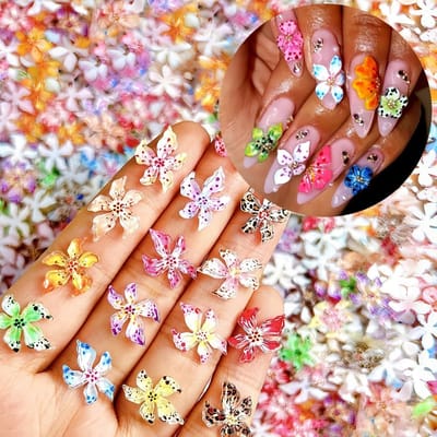 Dailygoods- Nagelcharms 60 Stuks - Kleurverloop Lelie Bloem - 3D Bloemencharms - IJs Kristal Reliëf - Hars Charms - Visueel Belang - Nageldecoratie