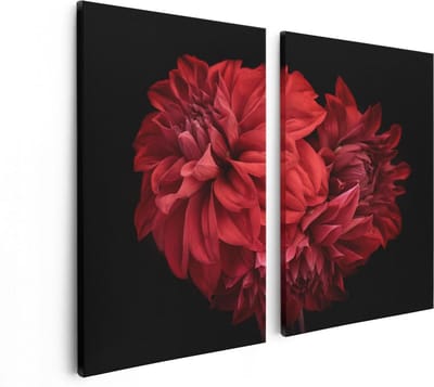 Artaza Canvas Schilderij Tweeluik Rode Dahlia Bloemen - 80x60 - Foto Op Canvas - Canvas Print