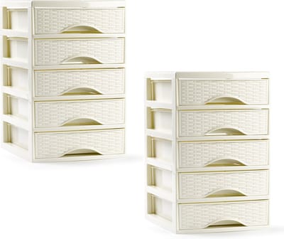 PlasticForte ladeblokje/bureau organizer - 2x - 5 lades - creme wit - L18 x B21 x H28 cm
